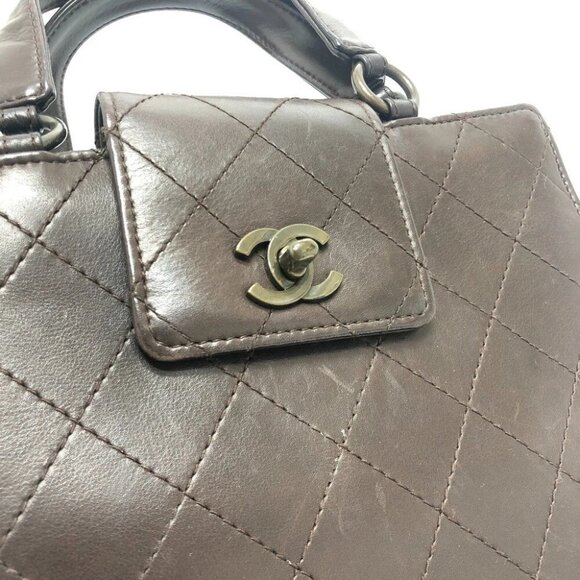 CHANEL Matelasse Turn lock Handbag Bag Backpack Hand Bag Calfskin Brown - Picture 7 of 13